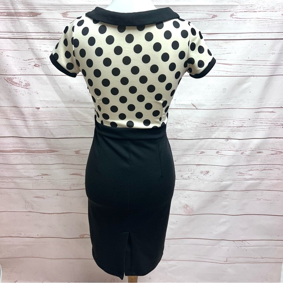 Miusol Retro Polka Dot Peter Pan Collar Colorblock Wiggle Dress - Picture 5 of 9